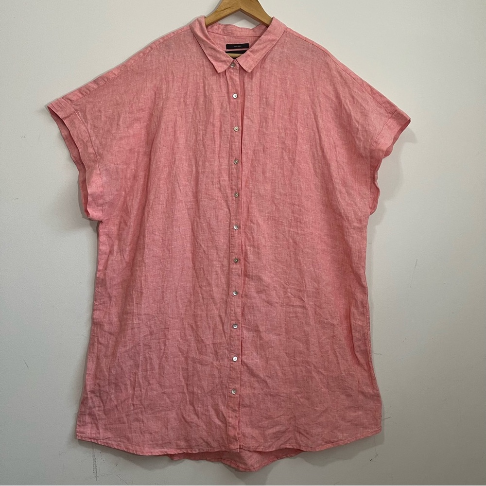 NWOT Tahari Women 2X 100% Linen Dress Pink Coral Button Front Tunic Lagenlook